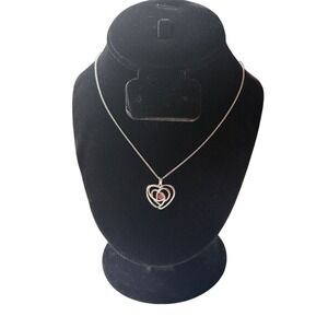 Sterling Silver 925 Celtic Knot Open Heart Necklace Red Stone Pendant